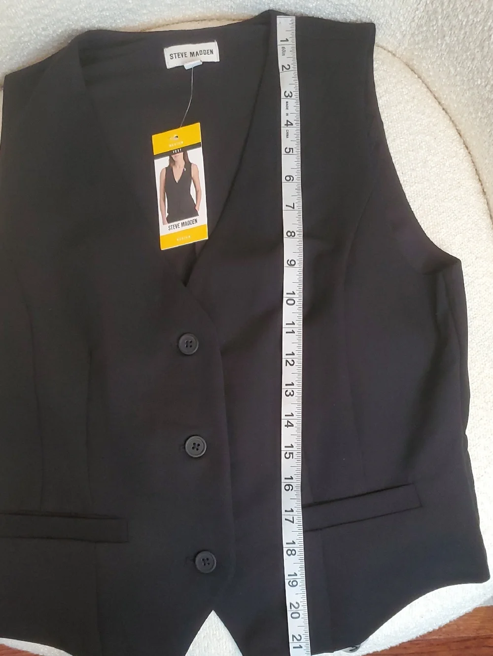 NWT Steve Madden Black Tailored Button-Front Vest Size Medium - Picture 6 of 6